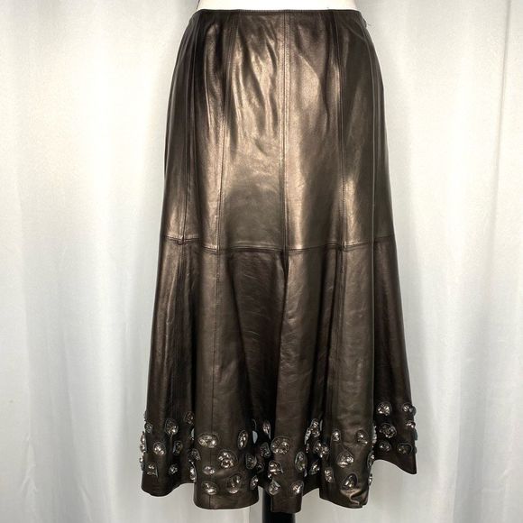 Lafayette 148 New York Leather skirt with hand sewn embellishments